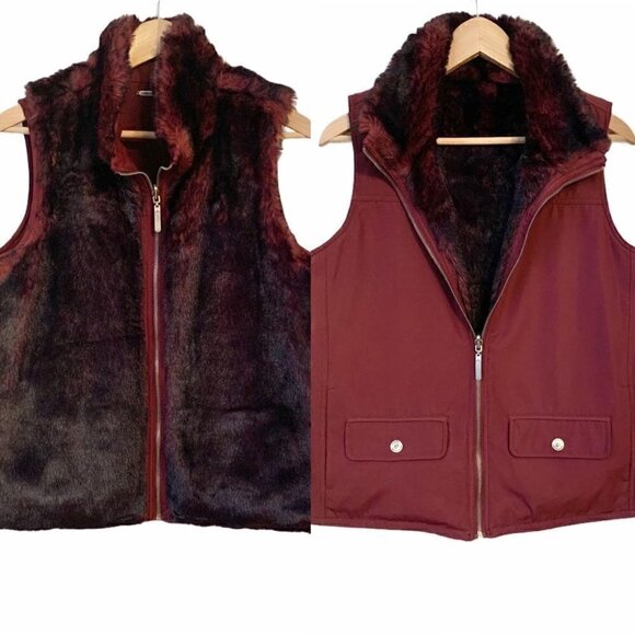 Burgundy Faux Fur Reversible 2 in 1 Vest - Picture 1 of 15
